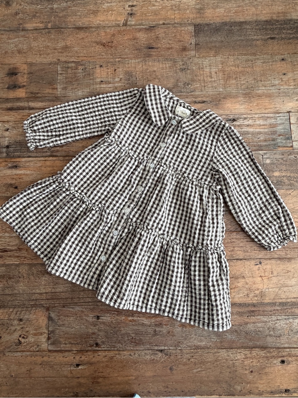 Konges Slojd Button-Front Gingham Tiered Dress - Brown & White